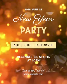 Online Editable Bokeh Light New Year Party Invitation Animated Design