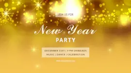 Online Editable Golden Glittering New Years Party Animated Design