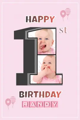 Online Editable Happy 1st Birthday Card Pinterest Graphic