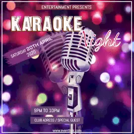 Online Editable Bokeh Light Background Radio Microphone Karaoke Night Party Animated Design