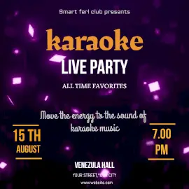 Online Editable Purple Glittering Particles Karaoke Live Party Animated Design