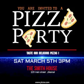Online Editable Delicious and Tasty Pizza Party Animated Design