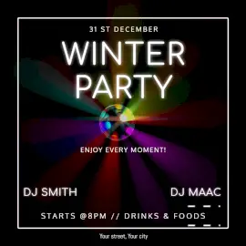 Online Editable DJ Disco Light on Winter Party Animated Design