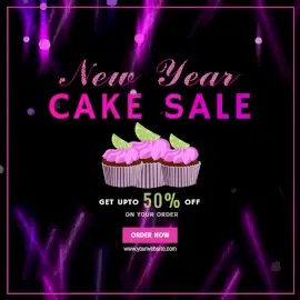 Online Editable New Year Cake Sale Animated Design