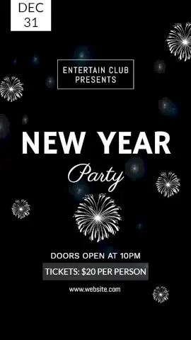 Online Editable Black and White New Year Party December 31 Animated Design