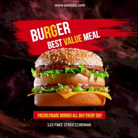 Online Editable Smoke Background Freshly Made Big Burger Animated Design