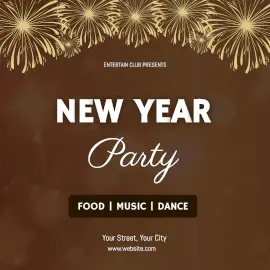 Online Editable Brown New Year Party Animated Design