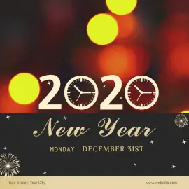 Online Editable New Year Party Wishes with Bokeh Lights Animated Design