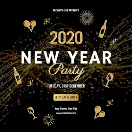 Online Editable Golden Illustrated New Year Party Invitation Animated Design