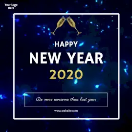 Online Editable Blue Glitter Particles Happy New Year Celebration Animated Design