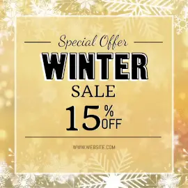 Online Editable Golden Snowflakes Pattern Background Winter Special Offer Sale Animated Design