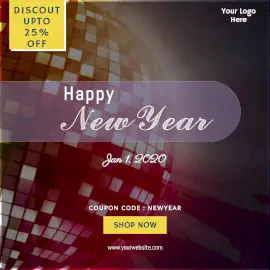 Online Editable Colorful Spinning Disco Ball New Year Discount Animated Design