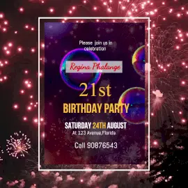 Online Editable Regina Phalange 21st Birthday Party Animated Design