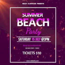Online Editable Pink Summer Beach Party Animated Design