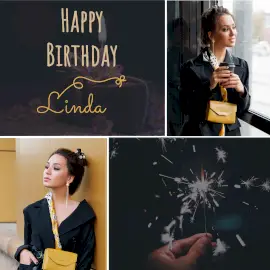 Online Editable Linda Happy Birthday Instagram Post 3 Grid Photo Collage