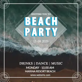 Online Editable Blue Beach Party Animated Design