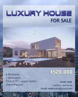 Online Editable Blue Luxury House Sale Animated Design
