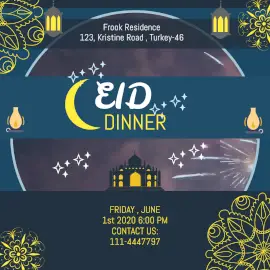 Online Editable Blue & Yellow EID Dinner Animated Design