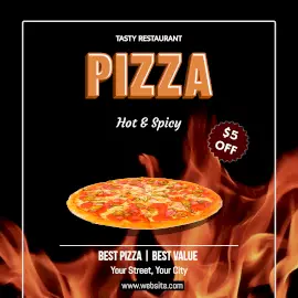 Online Editable Black & Orange Pizza Animated Design