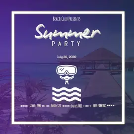 Online Editable Purple Summer Beach Party Instagram Post