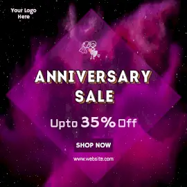 Online Editable Pink Space Anniversary Sale Offer Animated Design