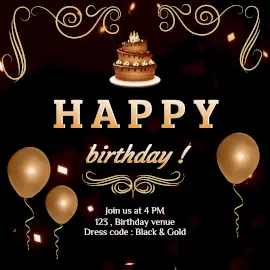 Online Editable Golden Glitter and Elegant Design Happy Birthday Animated Design