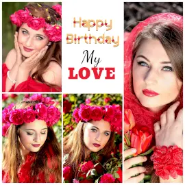 Online Editable Happy Birthday Wishes for Girlfriend 4 Grid Photo Collage