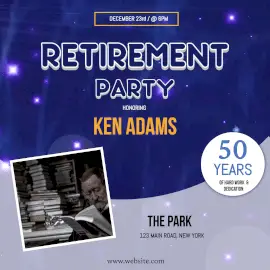 Online Editable Glitter Stars Background Honoring Retirement Party Animated Design