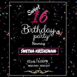 Online Editable Colorful Falling Confetti Background 16th Birthday Party Animated Design