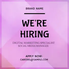 Online Editable Pink Digital Marketing We're Hiring Animated Design