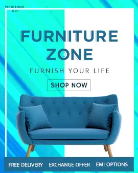 Online Editable Blue Furniture Zone Animated Design