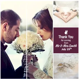 Online Editable Wedding Thank You Cards 4 Grid Photo Collage