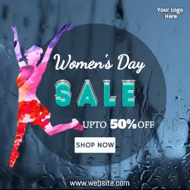 Online Editable Water Drops on Glass Background Womens Day Offer Sale Animated Design