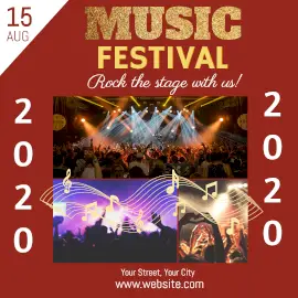 Online Editable Live Rock Music Festival 2020 3 Grid Photo Collage