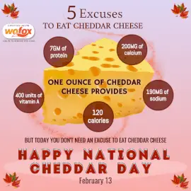 Online Editable Happy National Cheddar Day Nutrition Facts February 13 Social Media Post