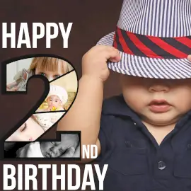 Online Editable Happy 2nd Birthday Wishes 5 Grid Photo Collage