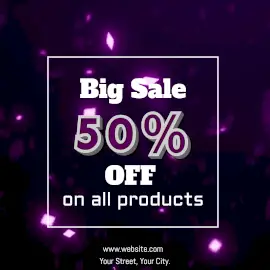 Online Editable Falling Purple Glitter Background Big Sale 50% Off Animated Design