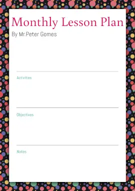 Online Editable Mr. Peter Monthly Lesson Plan