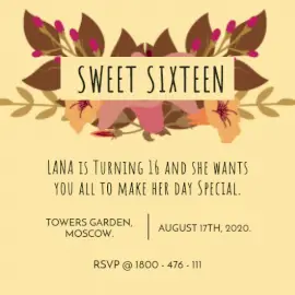 Online Editable Sweet Sixteen Birthday Invitation