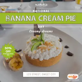 Online Editable National Banana Cream Pie Day March 2 Social Media Post