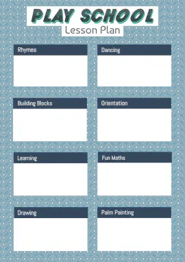 Online Editable Play School Kids Schedule of Class Lesson Plan