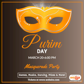 Online Editable Masquerade Party on Purim Day Instagram Post