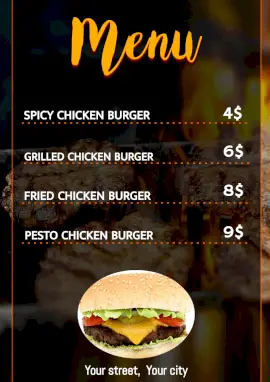 Online Editable Burger Restaurant Menu