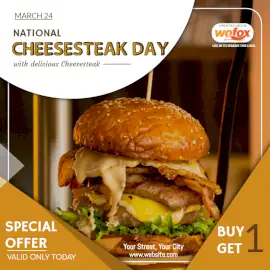 Online Editable National Cheesesteak Day March 24 Social Media Post