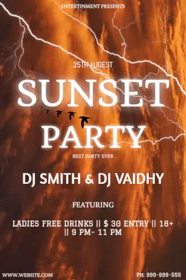 Online Editable Sunset Party with DJ Music Pinterest Graphic