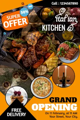 Online Editable Italian Restaurant Super Offer Pinterest Graphic