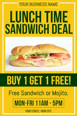 Online Editable Lunch Time Sandwich Offer Pinterest Graphic