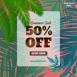 Online Editable Leafy Background Summer Sale 50% Off Instagram Post