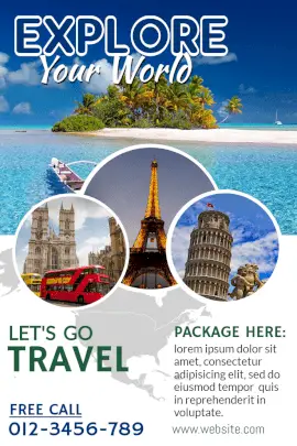 Online Editable Explore the World Tours & Travels Pinterest Graphic
