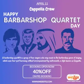Online Editable Happy Barbershop Quartet Day April 11 Instagram Post Online Editable Happy Barbershop Quartet Day April 11 Instagram Post